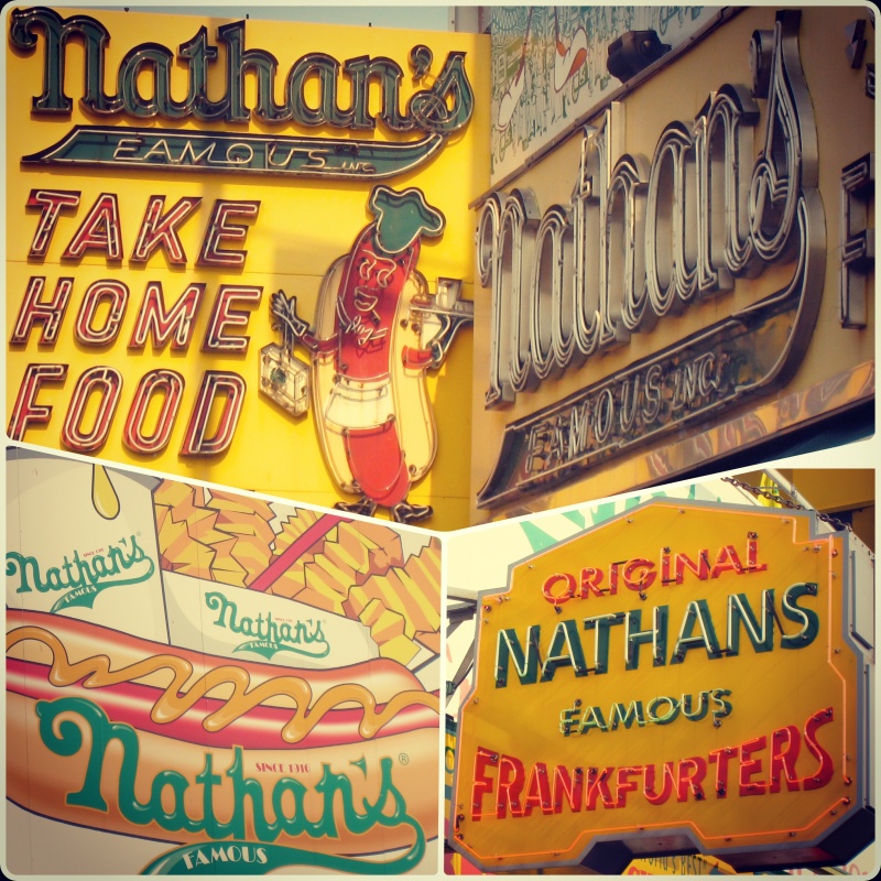 Vintage yet vibrant signs at Coney Island's own Nathan's. Home of the hot dog eatting contest.