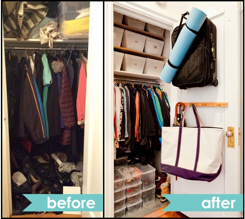 before & after exterior closet with pen